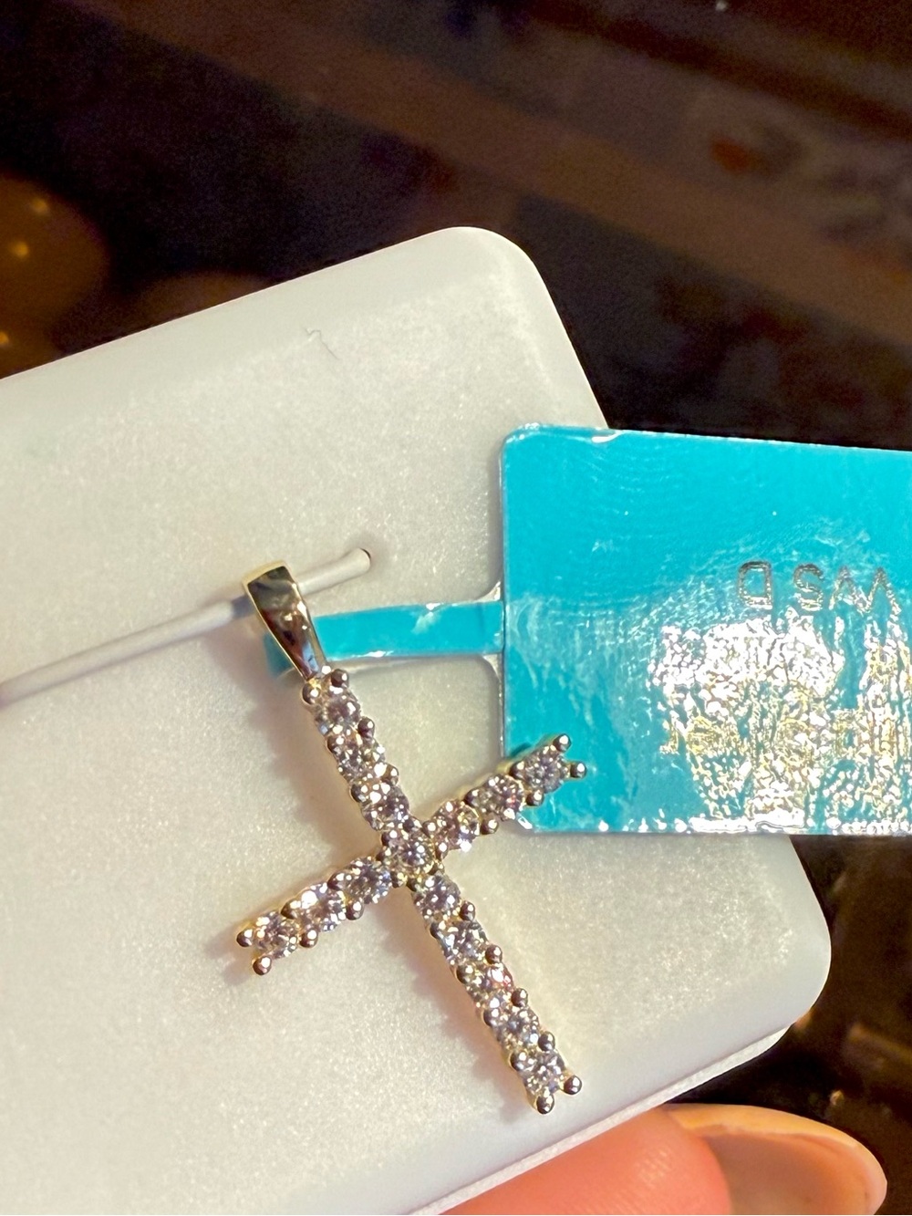 Gold colored Sterling Silver Cross Pendant - White